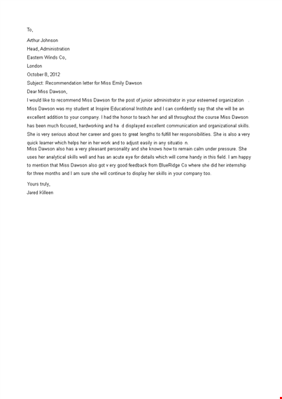 professional recommendation letter for job template