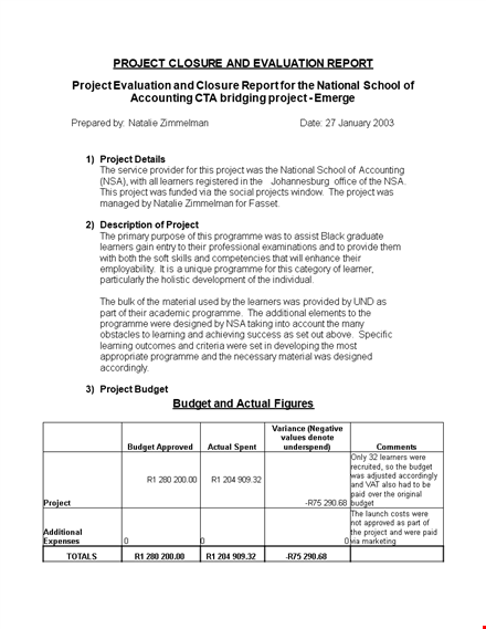 standard evaluation report template