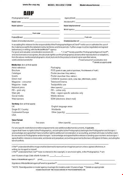 sign a model release form for your photography template