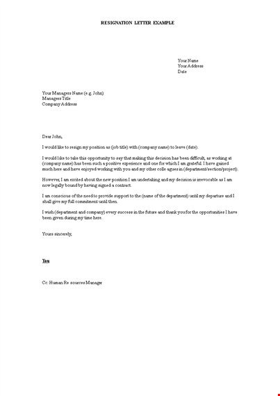 heartfelt resignation letter example | resignation from a company in the department template