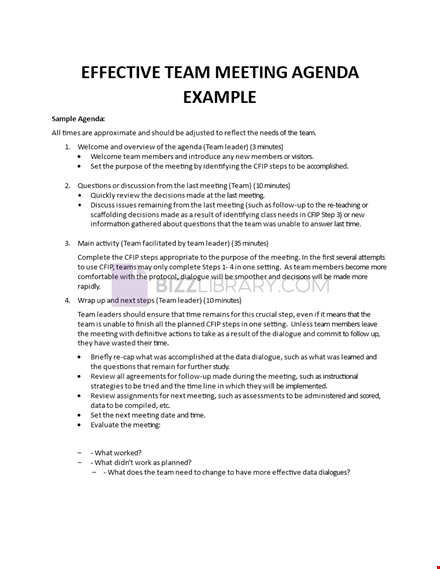 effective team meeting agenda example template