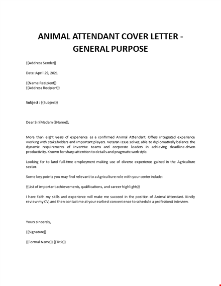 animal attendant cover letter template