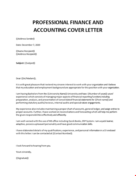 finance and accounting cover letter template