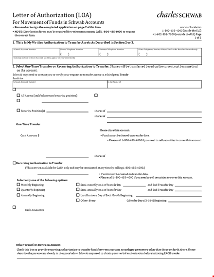 financial letter of authorization template | authorizing account transfer & funds at schwab template