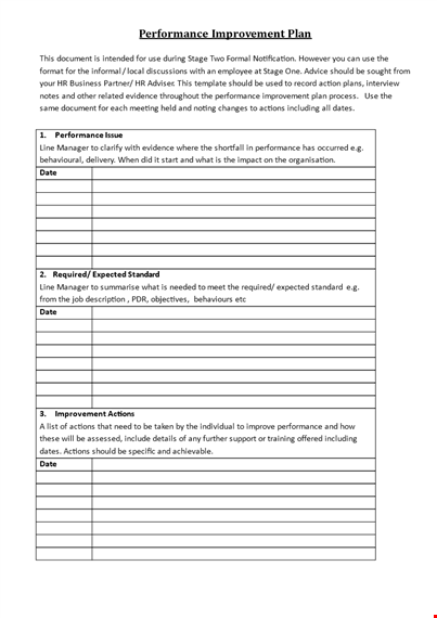 performance improvement plan template - effective actions to improve performance template