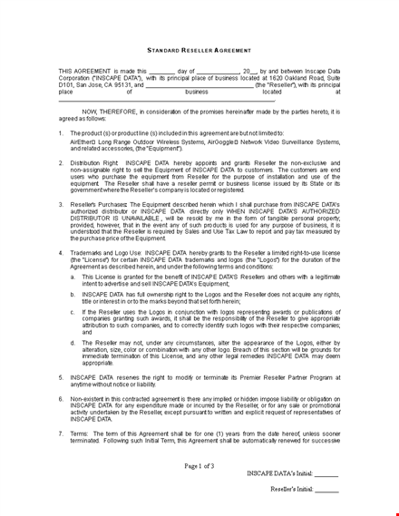 standard reseller agreement template