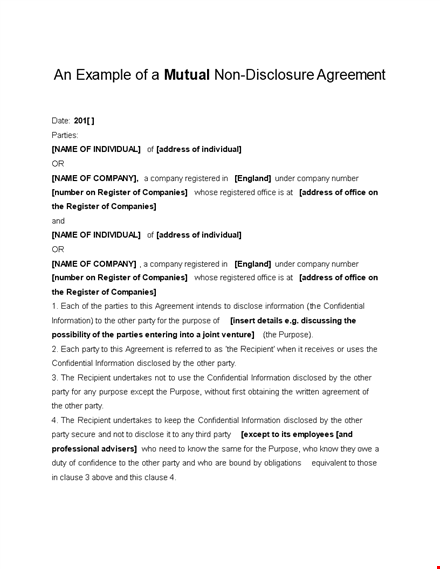 easy to use non disclosure agreement template for parties and recipients template