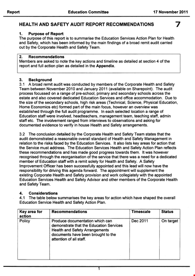 health and safety audit report template template