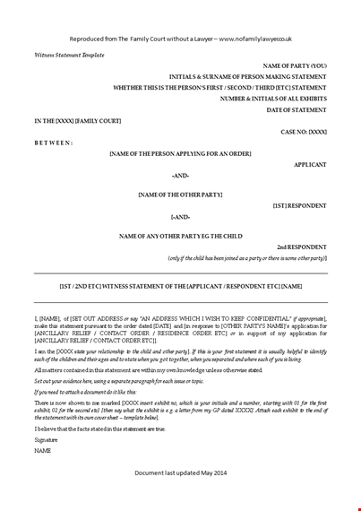 witness statement form - order, party, and statement template