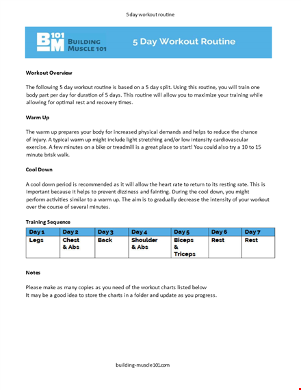 daily workout chart template template