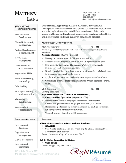 sales account manager resume template