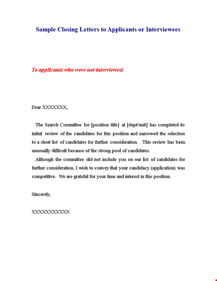position rejection letter - notify applicants and candidates | committee decision template