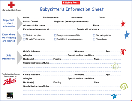 babysitter information sheet template | free printable template