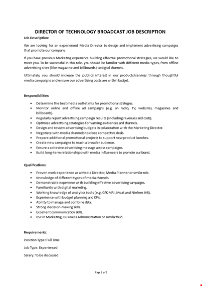 director of broadcasting job description template