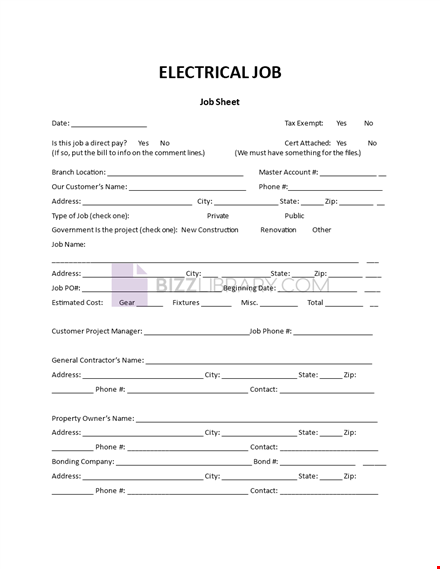 electrical job sheet template