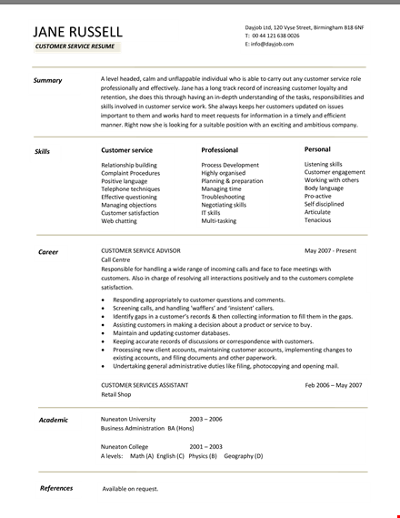 sample retail customer service resume | skills for exceptional customer service | dayjob customers template