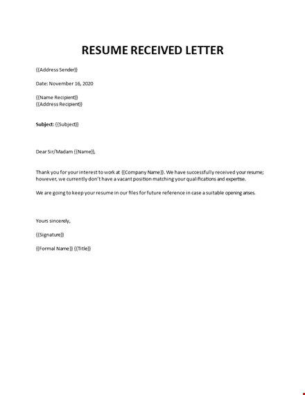 resume received letter template