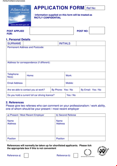free printable job application form template