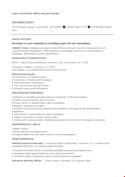 entry level police officer resume template