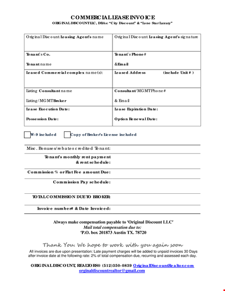 commercial lease invoice template - discount for tenant | original format template