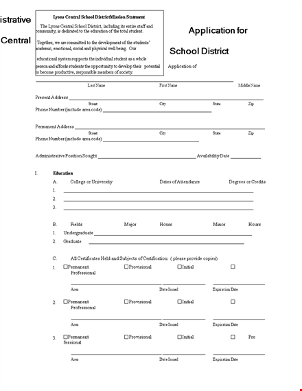 school admin job application form template
