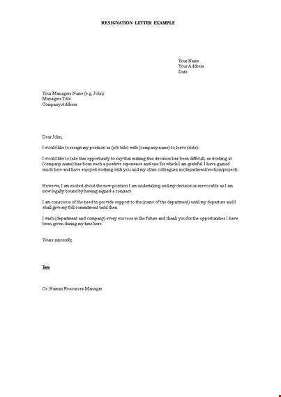 resignation letter email for hr, company, and department template