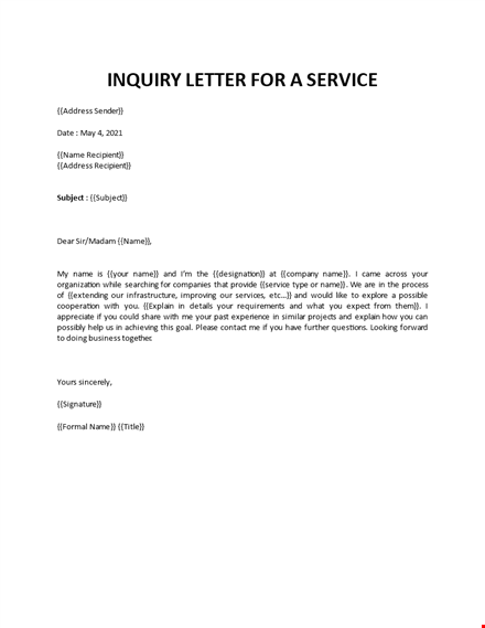 service inquiry email sample template