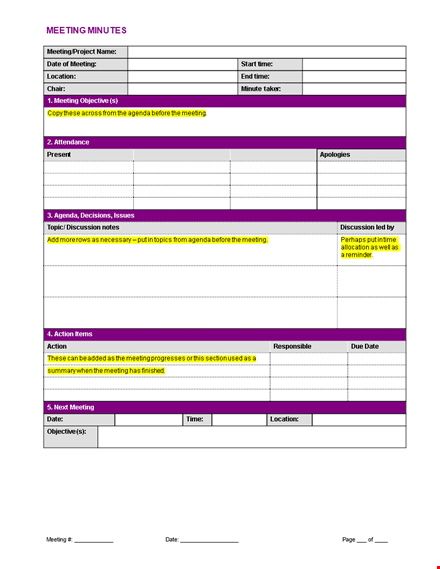 professional meeting minutes template template