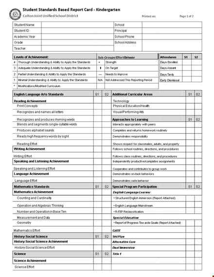 customizable report card template | track school achievements & efforts template