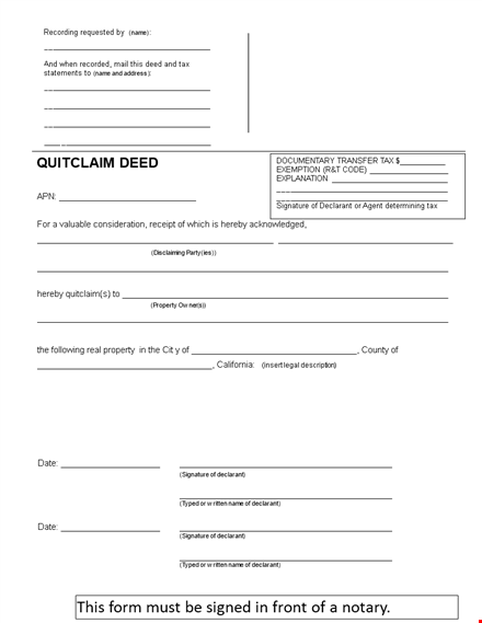 quit claim deed template - create, sign, and file in california template