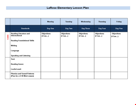 elementary lesson plan template template