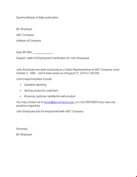 proof of employment letter - template for company to verify employment of employee template