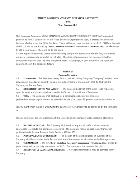 customizable llc operating agreement template | member-manager provisions template