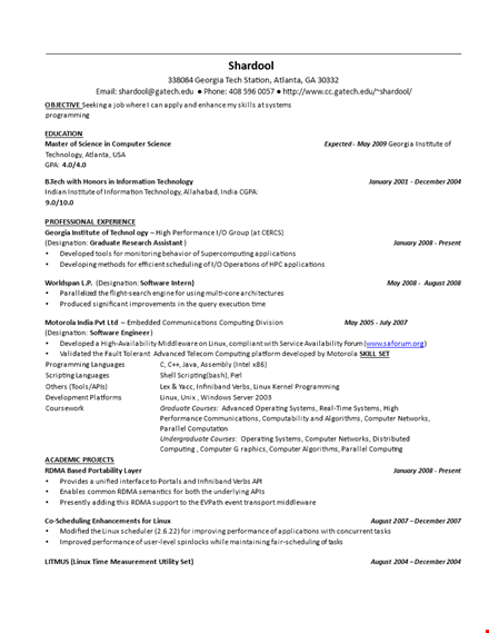resume for internship template