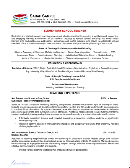 elementary teacher resume sample - teaching students in state classroom template