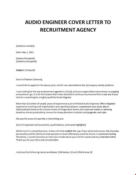 audio engineer cover letter template