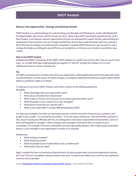 marketing swot analysis example template