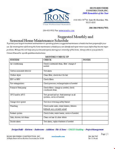 monthly home maintenance schedule: streamline, track, and tackle your tasks template