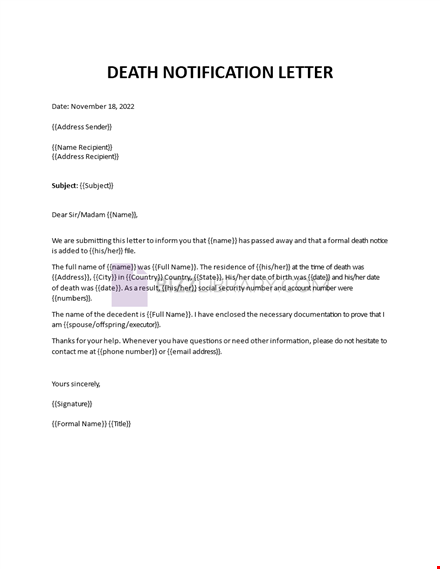 death notification letter template
