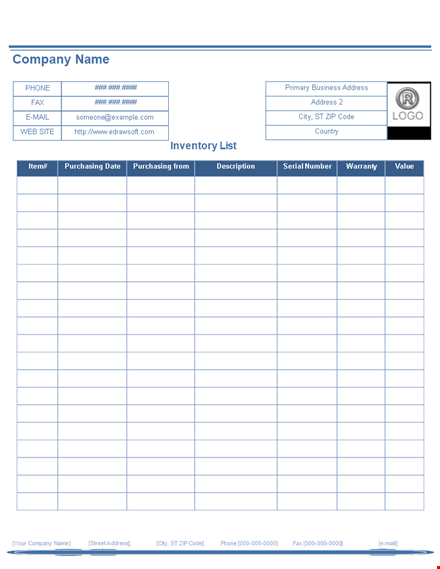 printable business inventory list template template