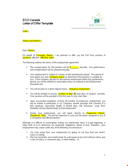 company offer letter format template