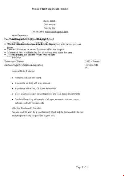 volunteer work experience resume | excel in volunteer work | gain valuable experience template