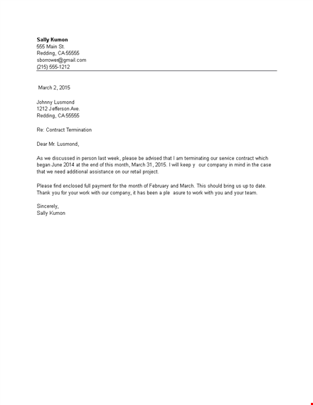 contract termination letter word template