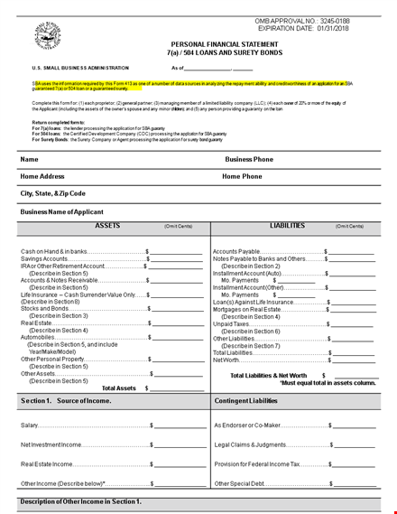personal financial statement format template