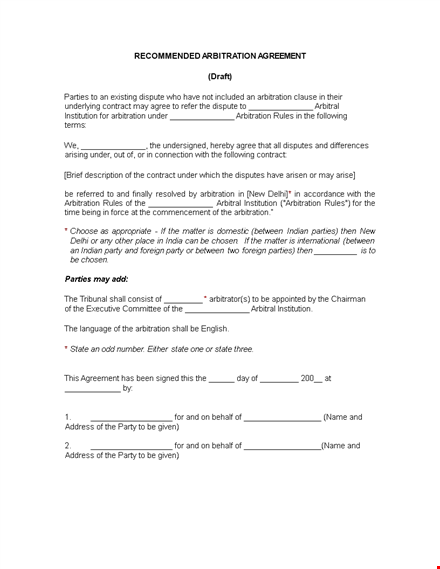recommended arbitration agreement template