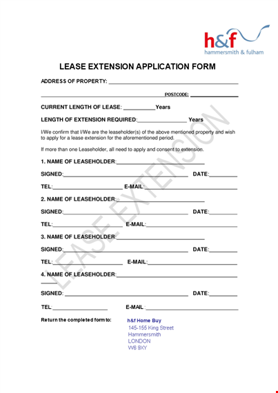 lease extension application form sample template
