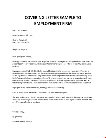 sample cover letter to recruitment company template
