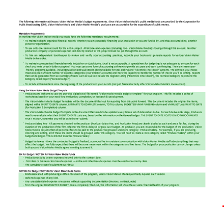 film budget guide template template