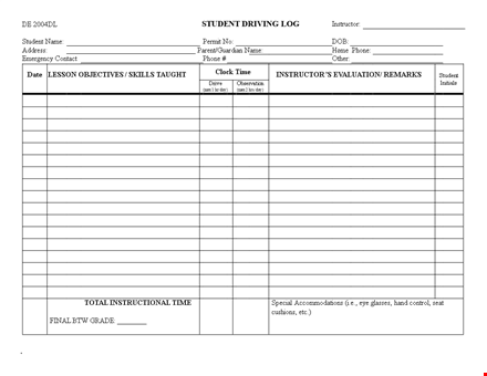 log your daily driving hours | student, phone, instructor template