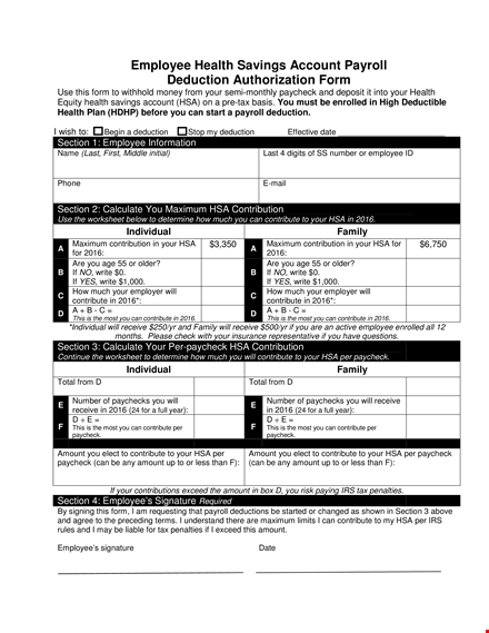 employee health payroll deduction form template